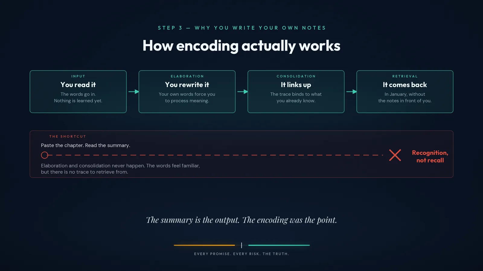 Reading and encoding: what the AI can touch and what it cannot.