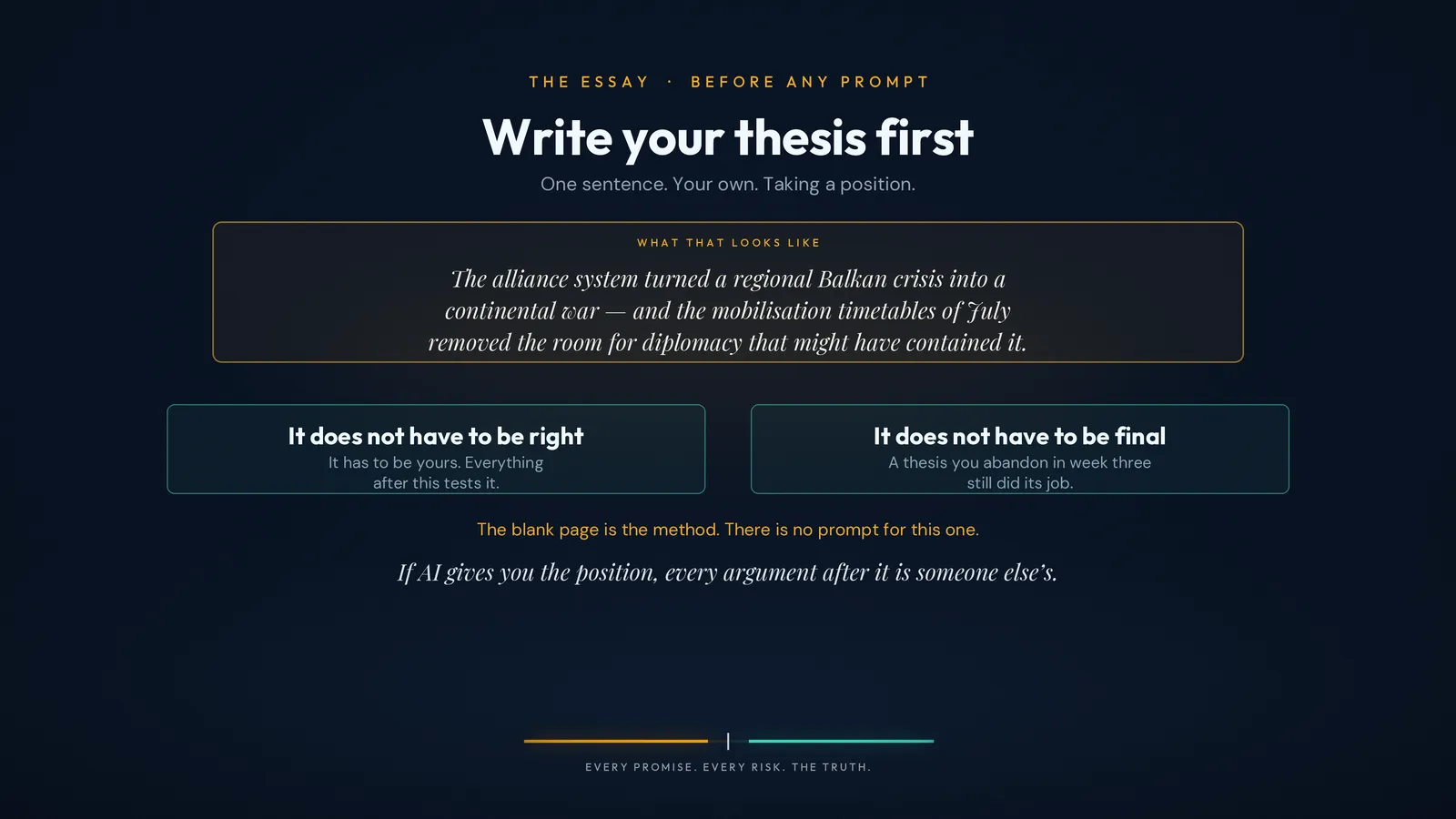 Write your thesis first, unaided. Then make the AI attack it.